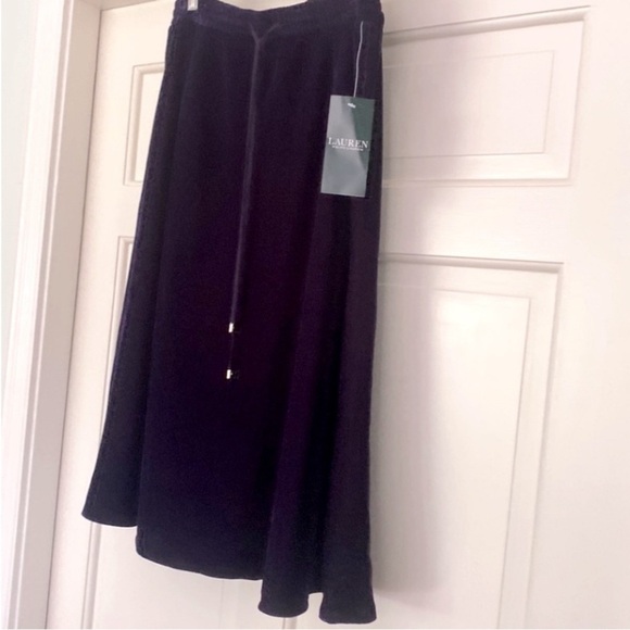 Ralph Lauren Kristayn Velvet Below Knee A-Line Skirt Medium Royal Purple NEW - Picture 2 of 12